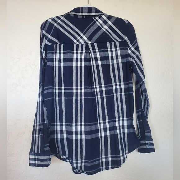 Lucky Brand Blue and White Plaid Button Down Shirt Women's Size Small Petite - Picture 2 of 12